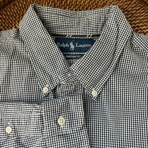 Ralph Lauren Long Sleeve Custom Fit‎ Oxford ~ Black Gingham Check Cotton XL